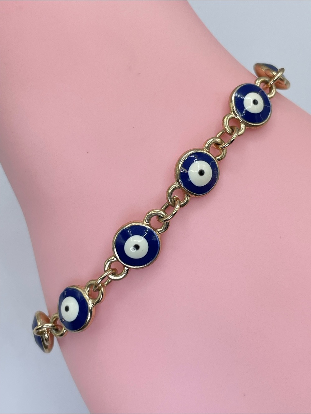 Gold Tone Blue Evil Eye Bracelet Adjustable Nazar Protection Amulet Jewelry